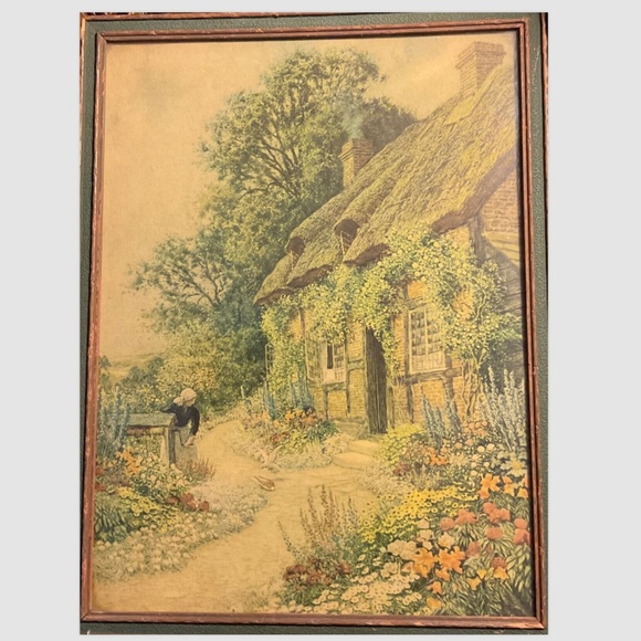 Antique 1926 Print Claude Strachan Haven of Rest Framed Wood Frame Glass - Picture 1 of 8